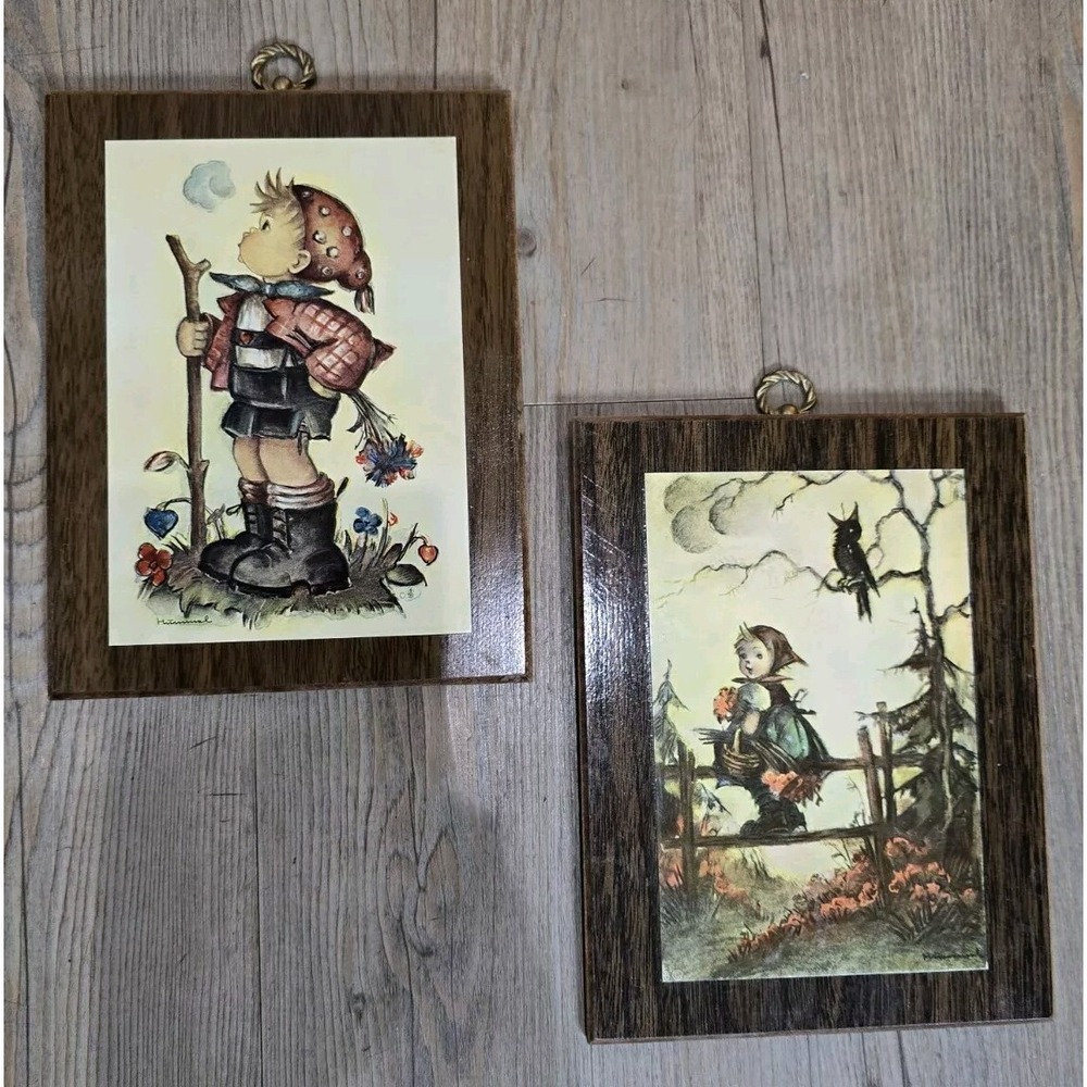 Vintage Hummel Boy & Girl Wooden Wall Plaques Set Of 2
